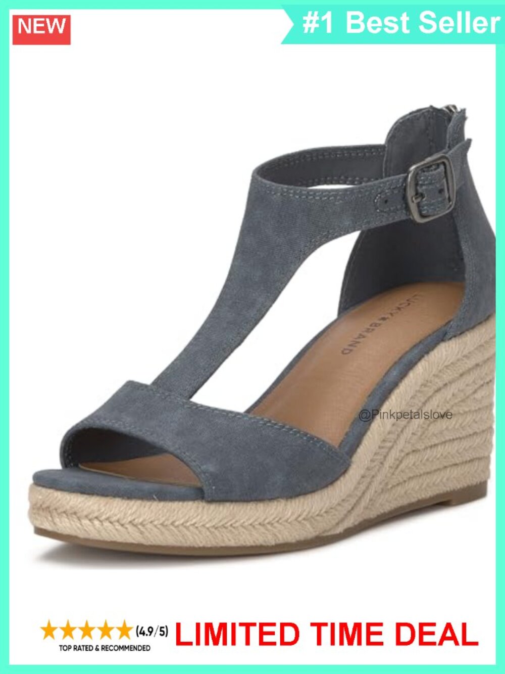 Cyleste T-Strap Wedge Sandals Cotton Upper Open Round Toe